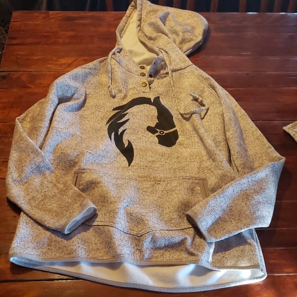 Gray Graphic Horse Girl Fleece Hoodie